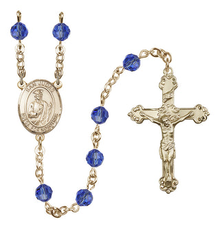 14 Karat Gold-Filled 6mm Austrian Crystal San Judas Rosary in Sapphire