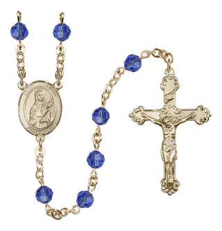 14 Karat Gold-Filled 6mm Austrian Crystal Saint Lucia of Syracuse Rosary in Sapphire