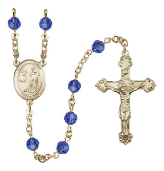 14 Karat Gold-Filled 6mm Austrian Crystal Saint Luke the Apostle Rosary in Sapphire