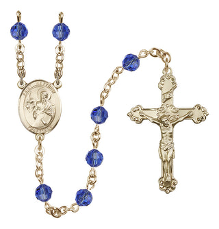 14 Karat Gold-Filled 6mm Austrian Crystal Saint Matthew the Apostle Rosary in Sapphire