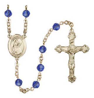 14 Karat Gold-Filled 6mm Austrian Crystal Saint Monica Rosary in Sapphire