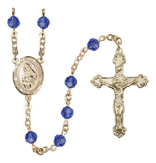 14 Karat Gold-Filled 6mm Austrian Crystal Virgen de la Divina Providencia Rosary in Sapphire