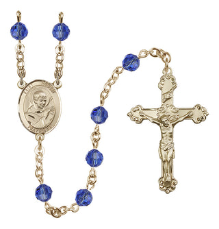 14 Karat Gold-Filled 6mm Austrian Crystal Saint Robert Bellarmine Rosary in Sapphire