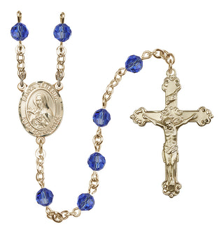 14 Karat Gold-Filled 6mm Austrian Crystal Santa Teresita Rosary in Sapphire