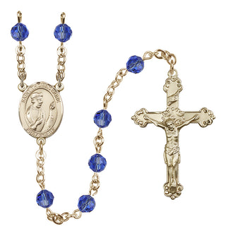 14 Karat Gold-Filled 6mm Austrian Crystal Saint Thomas More Rosary in Sapphire