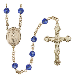 14 Karat Gold-Filled 6mm Austrian Crystal Saint Juan Diego Rosary in Sapphire