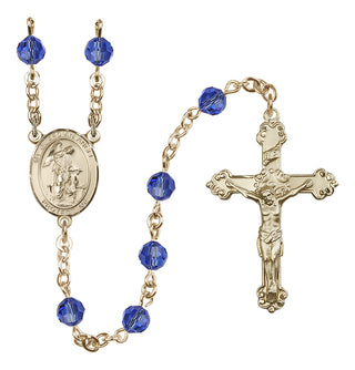 14 Karat Gold-Filled 6mm Austrian Crystal Guardian Angel with Child Rosary in Sapphire
