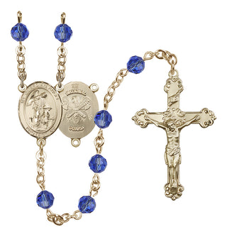 14 Karat Gold-Filled 6mm Austrian Crystal Guardian Angel / Nat'l Guard Rosary in Sapphire