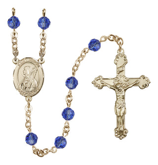 14 Karat Gold-Filled 6mm Austrian Crystal Saint Brigid of Ireland Rosary in Sapphire