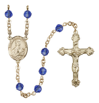 14 Karat Gold-Filled 6mm Austrian Crystal Saint Gemma Galgani Rosary in Sapphire