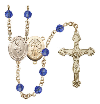14 Karat Gold-Filled 6mm Austrian Crystal Saint Sebastian/Dance Rosary in Sapphire