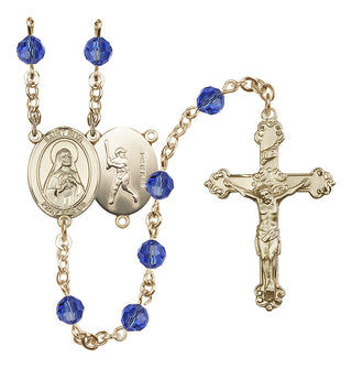 14 Karat Gold-Filled 6mm Austrian Crystal Saint Rita / Baseball Rosary in Sapphire