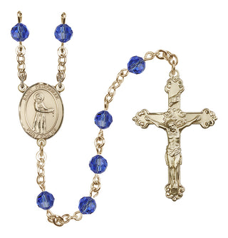 14 Karat Gold-Filled 6mm Austrian Crystal Saint Petronille Rosary in Sapphire