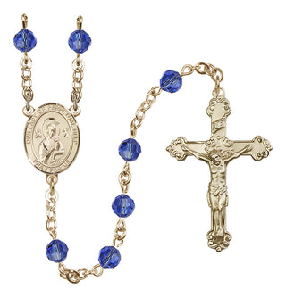 14 Karat Gold-Filled 6mm Austrian Crystal Our Lady of Perpetual Help Rosary in Sapphire