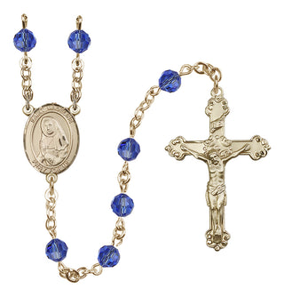 14 Karat Gold-Filled 6mm Austrian Crystal Saint Madeline Sophie Barat Rosary in Sapphire