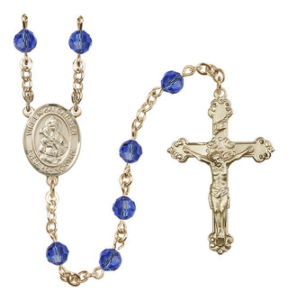 14 Karat Gold-Filled 6mm Austrian Crystal Virgen del Carmen Rosary in Sapphire
