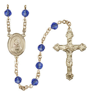 14 Karat Gold-Filled 6mm Austrian Crystal Saint Rebecca Rosary in Sapphire