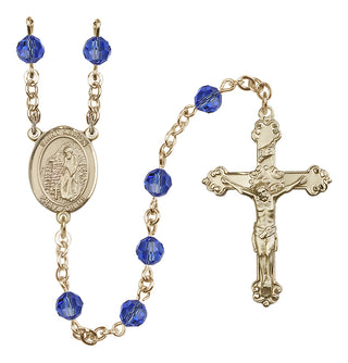 14 Karat Gold-Filled 6mm Austrian Crystal Saint Aaron Rosary in Sapphire