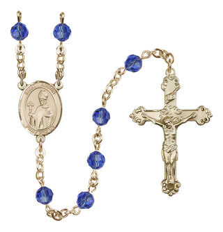 14 Karat Gold-Filled 6mm Austrian Crystal Saint Austin Rosary in Sapphire
