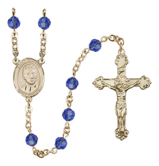 14 Karat Gold-Filled 6mm Austrian Crystal Saint Eugene de Mazenod Rosary in Sapphire