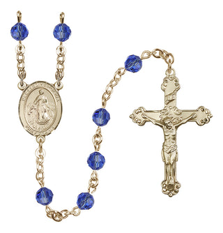 14 Karat Gold-Filled 6mm Austrian Crystal Blessed Karolina Kozkowna Rosary in Sapphire