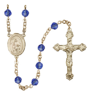 14 Karat Gold-Filled 6mm Austrian Crystal Saint Deborah Rosary in Sapphire