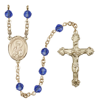 14 Karat Gold-Filled 6mm Austrian Crystal Saint Athanasius Rosary in Sapphire
