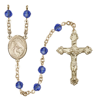14 Karat Gold-Filled 6mm Austrian Crystal Saint Margaret of Cortona Rosary in Sapphire
