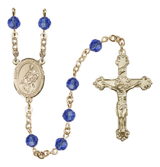 14 Karat Gold-Filled 6mm Austrian Crystal Saint Thomas of Villanova Rosary in Sapphire