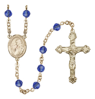 14 Karat Gold-Filled 6mm Austrian Crystal Saint Finnian of Clonard Rosary in Sapphire