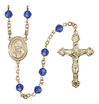 14 Karat Gold-Filled 6mm Austrian Crystal Saint Luigi Orione Rosary in Sapphire