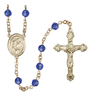 14 Karat Gold-Filled 6mm Austrian Crystal Saint Dunstan Rosary in Sapphire