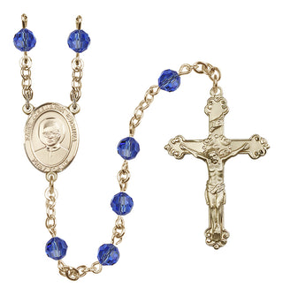 14 Karat Gold-Filled 6mm Austrian Crystal Saint Josemaria Escriva Rosary in Sapphire