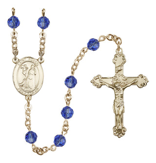 14 Karat Gold-Filled 6mm Austrian Crystal Saint Rocco Rosary in Sapphire