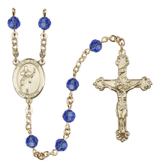 14 Karat Gold-Filled 6mm Austrian Crystal Saint Aidan of Lindesfarne Rosary in Sapphire
