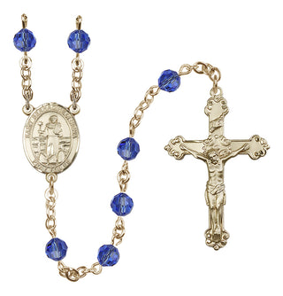 14 Karat Gold-Filled 6mm Austrian Crystal Saint Bernadine of Sienna Rosary in Sapphire