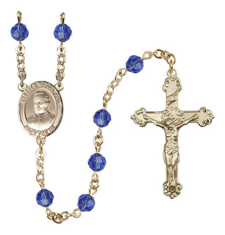 14 Karat Gold-Filled 6mm Austrian Crystal Blessed Miguel Pro Rosary in Sapphire