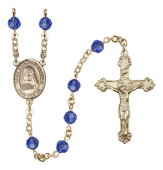 14 Karat Gold-Filled 6mm Austrian Crystal Saint Pauline Visintainer Rosary in Sapphire