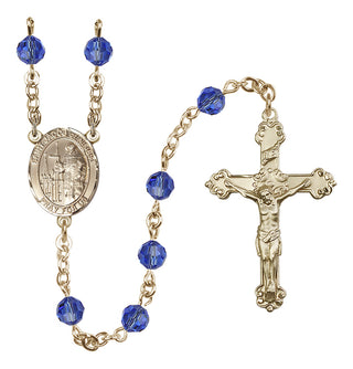 14 Karat Gold-Filled 6mm Austrian Crystal Saint Jacob of Nisibis Rosary in Sapphire