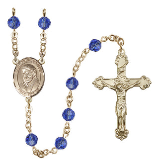 14 Karat Gold-Filled 6mm Austrian Crystal Saint Peter Canisius Rosary in Sapphire