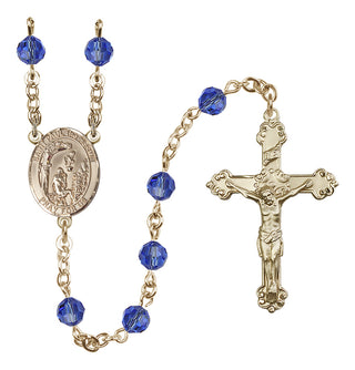 14 Karat Gold-Filled 6mm Austrian Crystal Saint Paul the Hermit Rosary in Sapphire