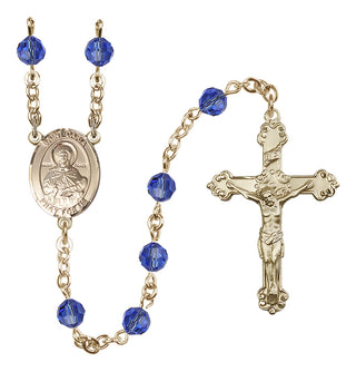14 Karat Gold-Filled 6mm Austrian Crystal Saint Daria Rosary in Sapphire