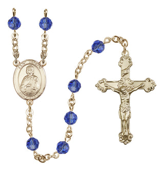 14 Karat Gold-Filled 6mm Austrian Crystal Saint Gerald Rosary in Sapphire