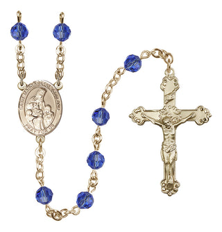 14 Karat Gold-Filled 6mm Austrian Crystal Saint Margaret of Scotland Rosary in Sapphire