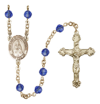 14 Karat Gold-Filled 6mm Austrian Crystal Our Lady of Rosa Mystica Rosary in Sapphire