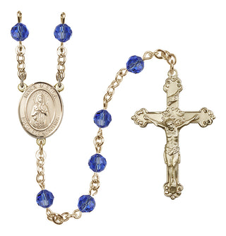 14 Karat Gold-Filled 6mm Austrian Crystal Our Lady Rosa Mystica Rosary in Sapphire