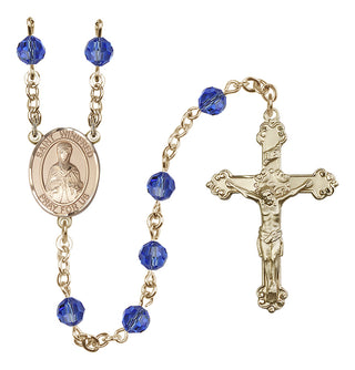 14 Karat Gold-Filled 6mm Austrian Crystal Saint Winifred of Wales Rosary in Sapphire