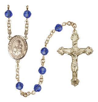 14 Karat Gold-Filled 6mm Austrian Crystal Our Lady of Czestochowa Rosary in Sapphire