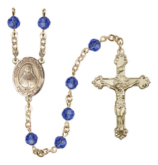 14 Karat Gold-Filled 6mm Austrian Crystal Saint Mary Mackillop Rosary in Sapphire