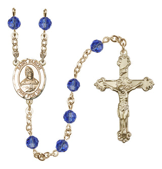 14 Karat Gold-Filled 6mm Austrian Crystal Saint Fabian Rosary in Sapphire